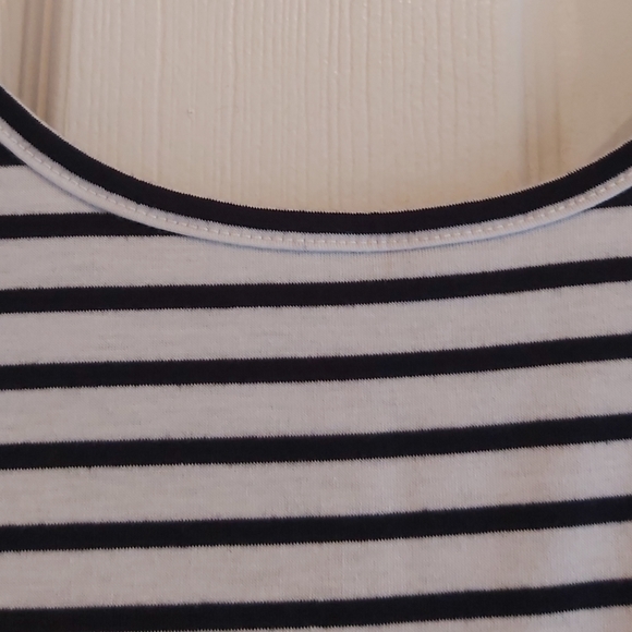 084. Blue Striped Print Lace-up Straps Sleeveless Maxi Dress with Slit  Size L - Picture 6 of 10